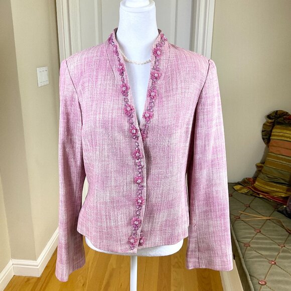 Patrick Christopher Blazer Silk Tweed Pink Feminine Floral Beaded Feminine (10) - Picture 1 of 10